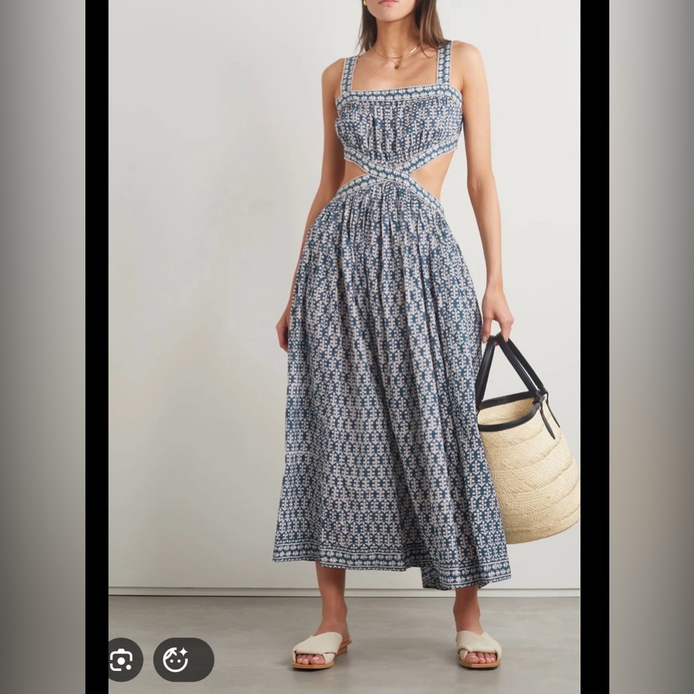 Doen Tasha Cut Out Blue and White Patterned Midi Dress